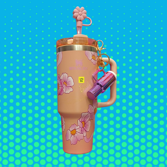 Barbie Stanley Tumbler Combo – 1200ml with Topper & Keychain Design 1 Pink