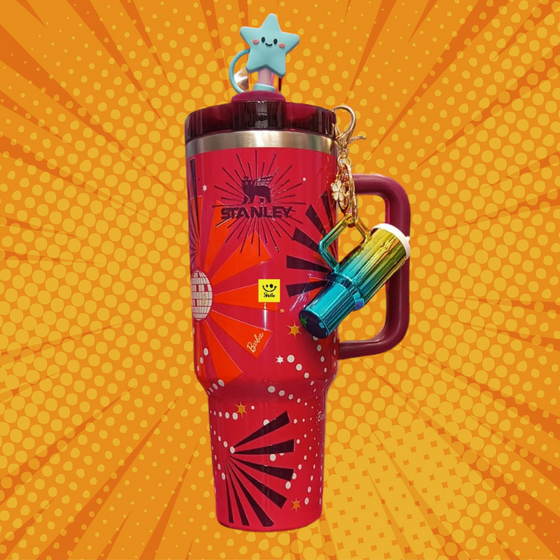 Barbie Stanley Tumbler Combo – 1200ml with Topper & Keychain Design 3 Red