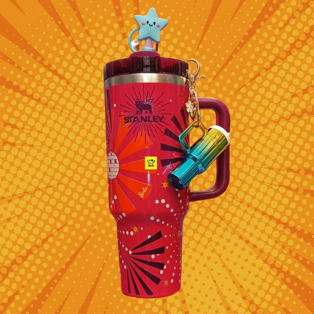 Barbie Stanley Tumbler Combo – 1200ml with Topper & Keychain Design 3 Red