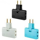 Set of three 3-in-1 plug converters in black, white, and blue for versatile charging options