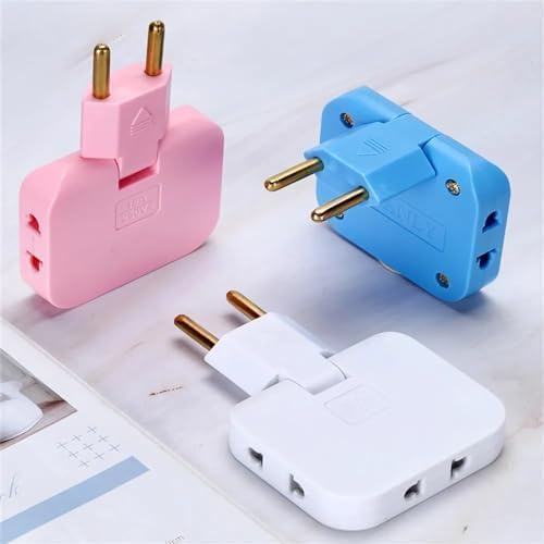 JispMart 3-in-1 plug converter in pink, blue, and white with dual USB ports for versatile charging