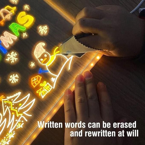 Colorful 3D LED writing pad with erase and rewrite feature for creative drawing and notes