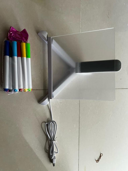 3D LED writing pad with four colorful markers and charging cable for creative projects