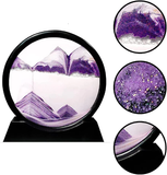 Elegant 3D sand art picture featuring purple mountains and glittering sand layers for home decor