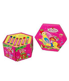 46 piece art set for kids in a vibrant pink hexagonal box featuring Strawberry Shortcake design