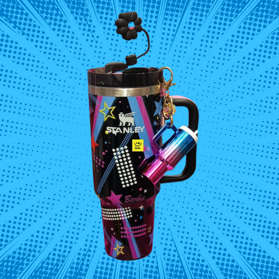 Barbie Stanley Tumbler Combo – 1200ml with Topper & Keychain Design 4 Disco