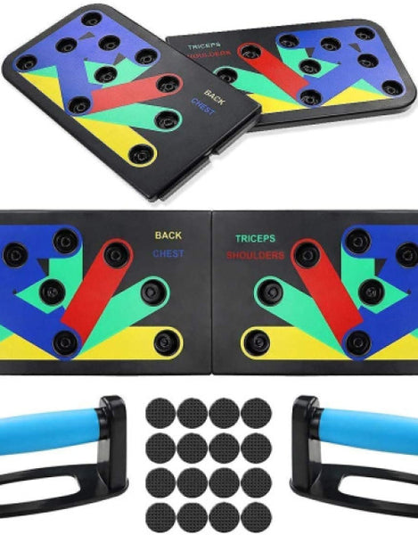 Dropdash 9 in 1 push up board with color-coded areas for chest, back, triceps, and shoulders
