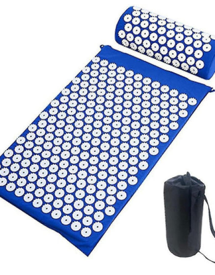 Dropdash acupressure mat and cushion set in blue for relaxation and pain relief, includes carry bag