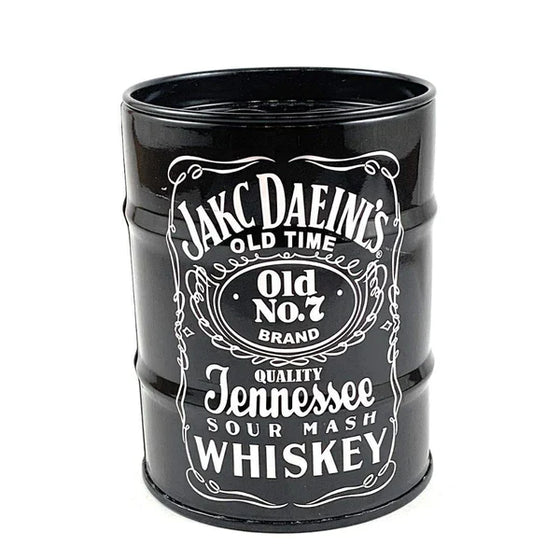 Black can ashtray designed with whiskey branding for stylish smoking accessory