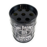 Black can ashtray designed like a whiskey barrel for stylish outdoor and indoor use