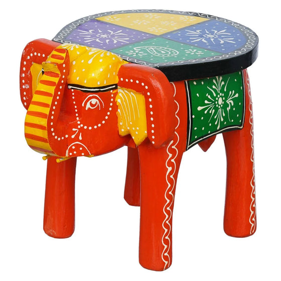 Colorful decorative elephant tray with intricate designs on a round top and vibrant body