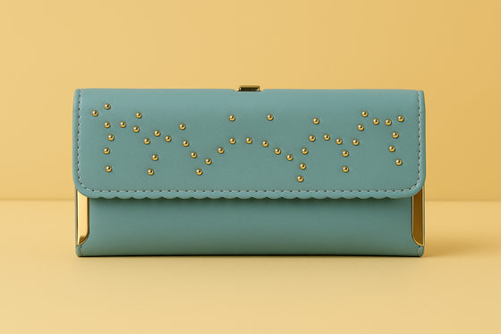 Elegant pink studded clutch with decorative stud detailing for special occasions