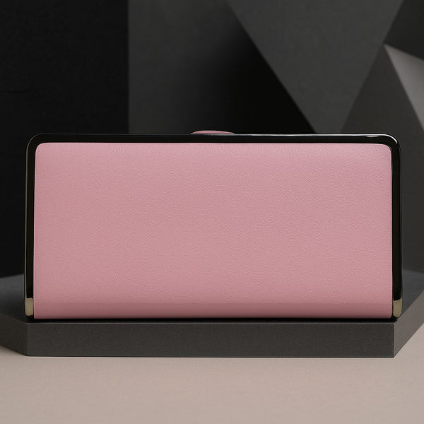 Elegant pink studded clutch with a sleek design and metal accents for stylish evening outings