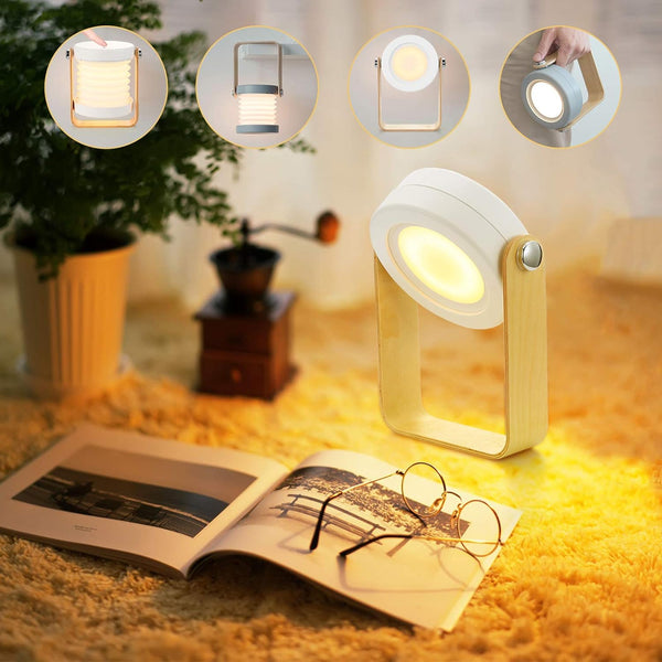 Foldable LED table lamp with a sleek design, adjustable brightness, and portable for easy use