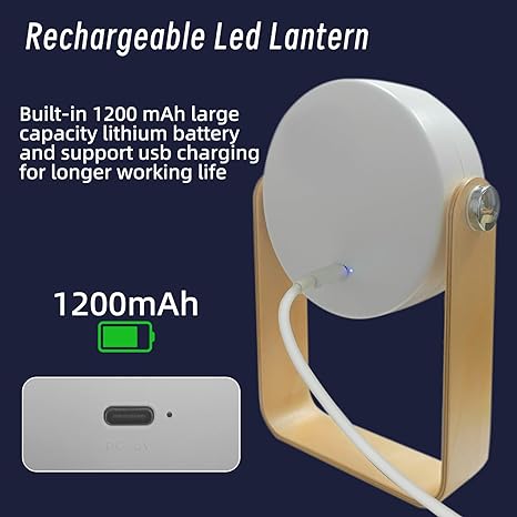 Rechargeable LED lantern with 1200 mAh battery and USB charging, ideal for outdoor use with foldable LED table lamp design