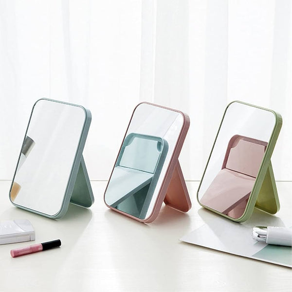 Foldable makeup mirror set in pastel colors for easy portability and stylish vanity organization