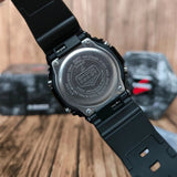 Back view of a durable men's watch showcasing its shock-resistant design and stainless steel details