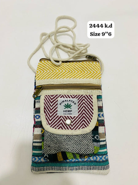 Himalayan hemp crossbody bag with colorful patterns and an adjustable strap for everyday use