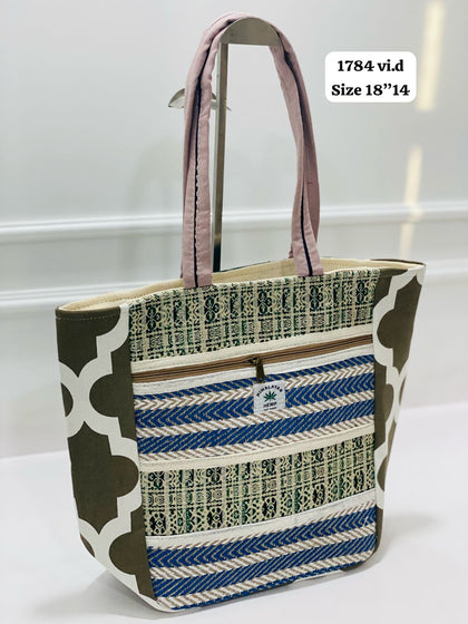 Himalayan hemp tote bag with colorful patterns and twin handles for stylish everyday use