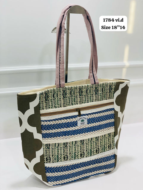 Himalayan hemp tote bag with colorful patterns and twin handles for stylish everyday use