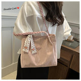 Imported double-shaded tote bag with braided strap and decorative scarf in a stylish shoulder look