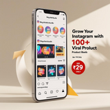 Instagram reels bundle for businesses displayed on smartphone with 100 plus viral product reels promotion
