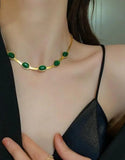 Elegant Dropdash Valentine's Week Necklace with Green Gemstones and Gold Accents