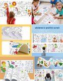 Kids drawing paper roll featuring various fun designs for children's creativity and art projects