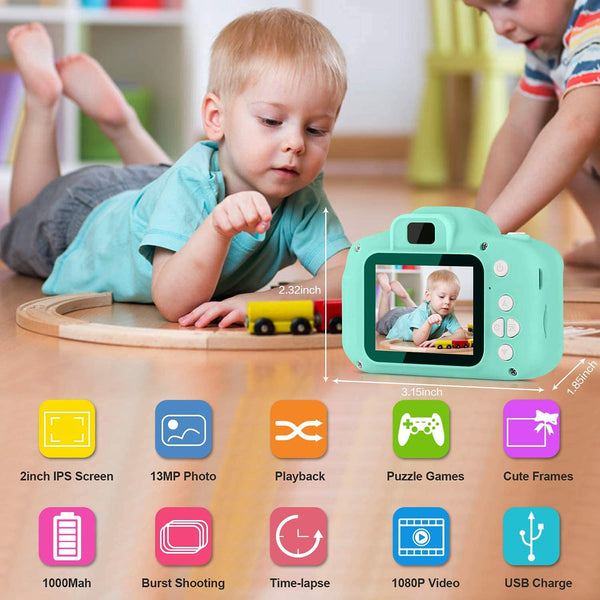 Kids mini HD camera in blue with 2 inch IPS screen for fun and interactive playtime activities