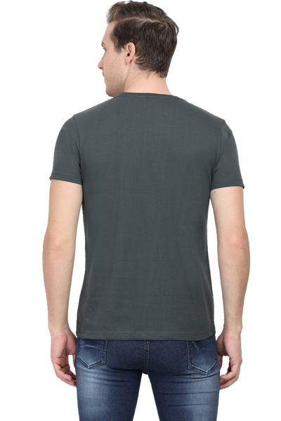 Back view of a grey Labubu cartoon t-shirt for men, ideal for casual wear and comfort