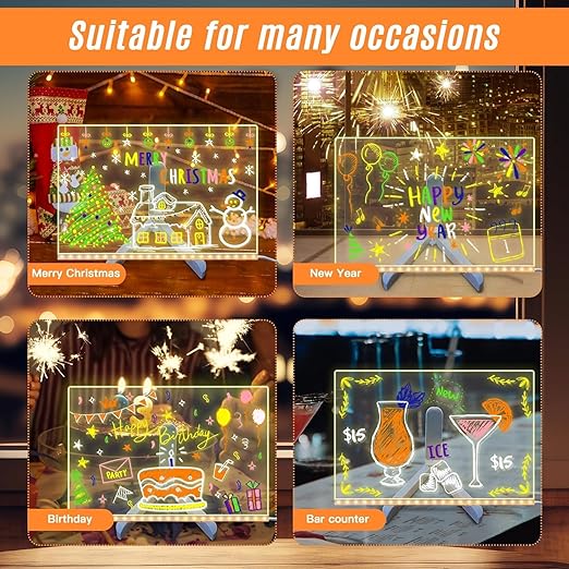 Large LED message board 30x20 cm showcasing festive designs for Christmas, New Year, and birthday celebrations