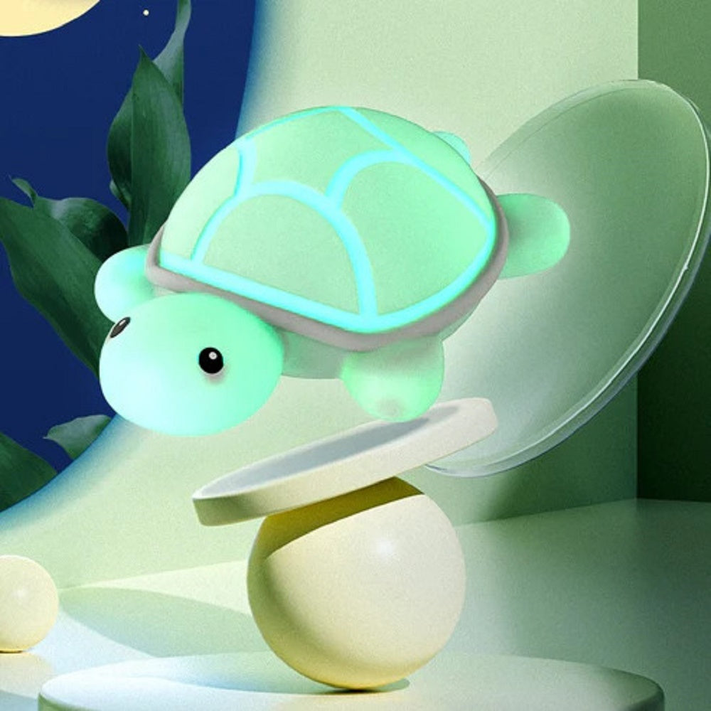 LED turtle night light in a soft green hue showcasing a cute design for kids' rooms