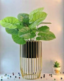 Decopoint luxury planter stand with green leafy plant in black and gold metal holder for indoor decor