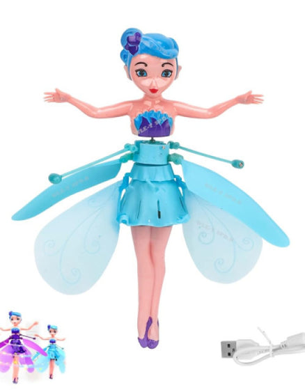 Dropdash magic flying fairy doll with blue wings and USB charging for interactive play