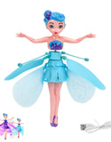 Dropdash magic flying fairy doll with blue wings and a USB charging cable for fun playtime