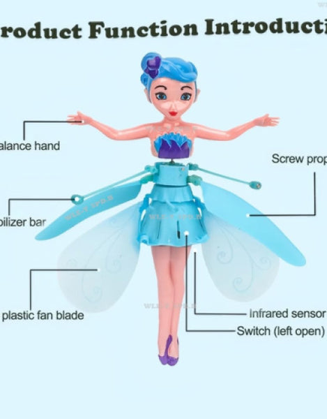 Magic flying fairy doll with movable wings and infrared sensor for interactive play