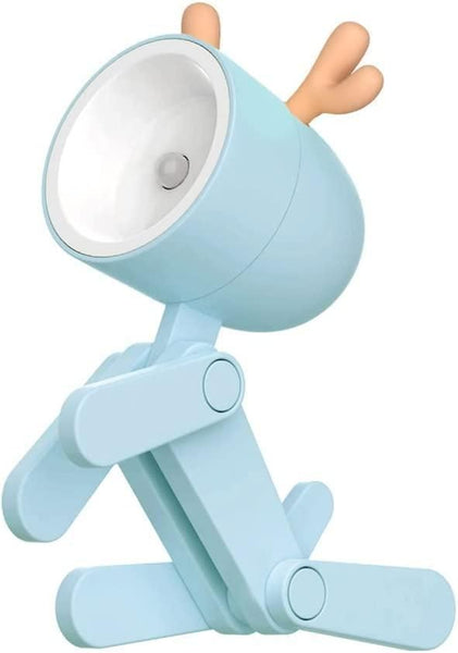 Cute blue mini LED desk lamp with antler design, ideal for workspace or child’s room