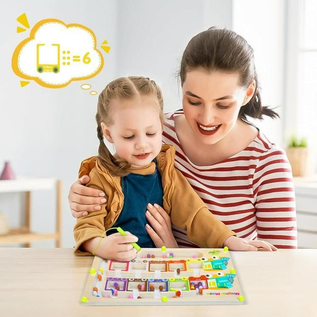 Child and parent enjoying a Montessori puzzle game board that promotes learning and creativity