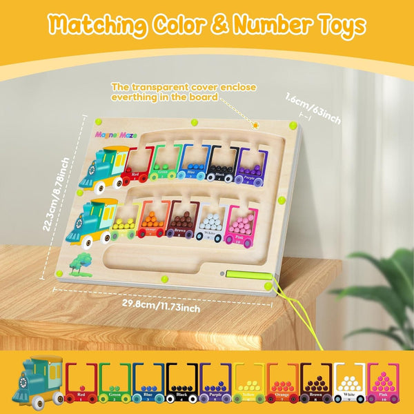 Montessori puzzle game board with colorful train design and translucent cover for educational play