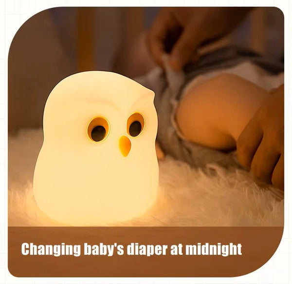 Owl LED Night Light for Kids providing a soft glow during nighttime diaper changes