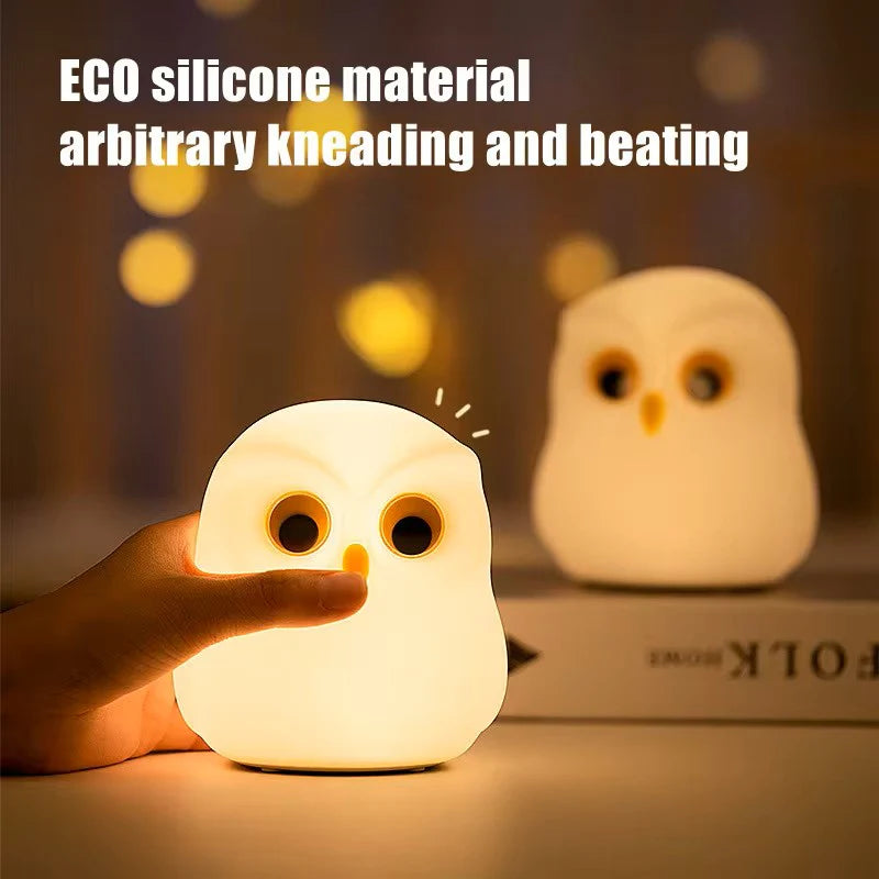 Owl LED Night Light for Kids made from eco-friendly silicone, soft and easy to knead for interactive fun