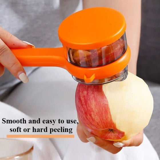 Innovative peeler with storage in orange, designed for smooth and easy soft or hard peeling