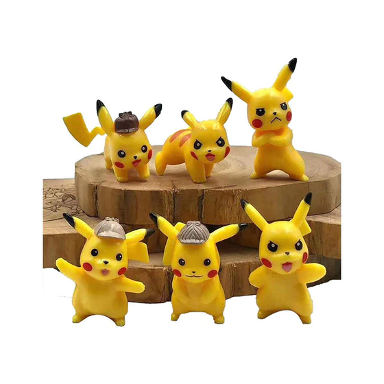 Pikachu action figure set featuring six adorable yellow figures in various poses with unique expressions