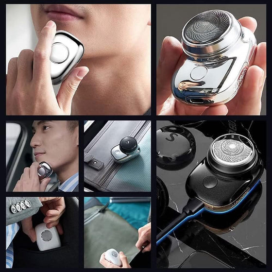 Portable electric shaver in silver and black for easy grooming on the go