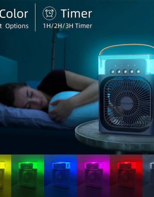 Dropdash portable humidifier air cooler with adjustable colors and timer for improved comfort during sleep