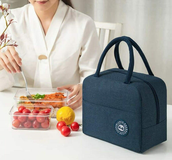 Navy JispMart portable lunch bag with pocket for easy meal transport and organization