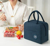 Navy JispMart portable lunch bag with pocket for easy meal transport and organization