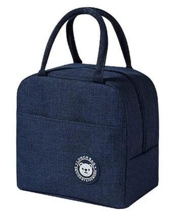 Navy blue portable lunch bag with pocket, durable and stylish for everyday use