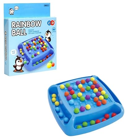 Rainbow board game for kids featuring colorful balls and a fun interactive design in blue