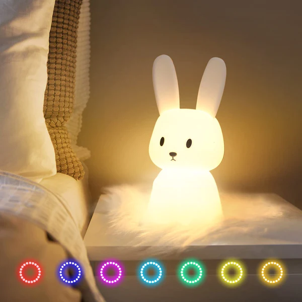 Rechargeable bunny night lamp with soft glow, perfect for kids' bedrooms and cozy atmosphere
